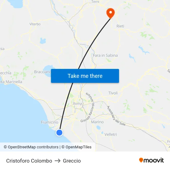 Cristoforo Colombo to Greccio map