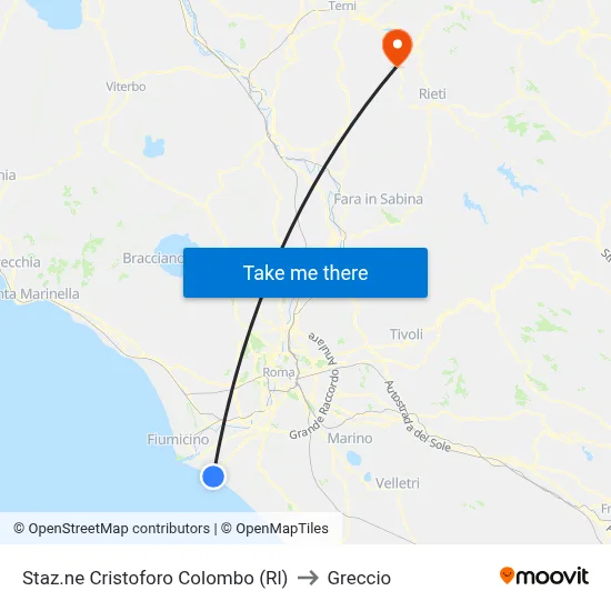 Cristoforo Colombo Station to Greccio map