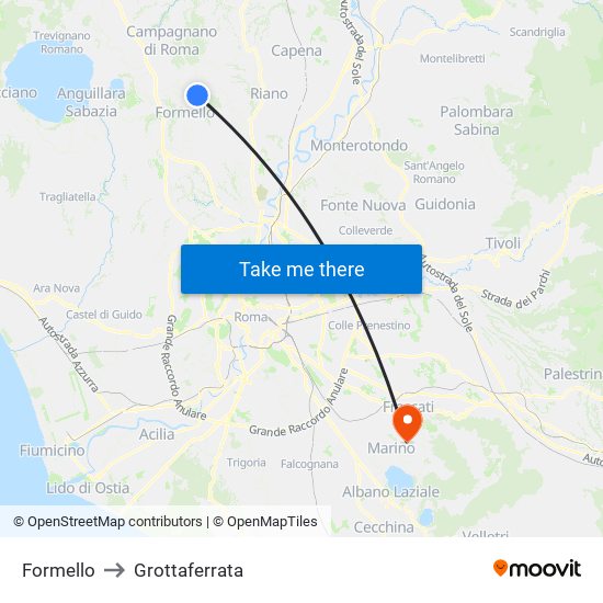 Formello to Grottaferrata map