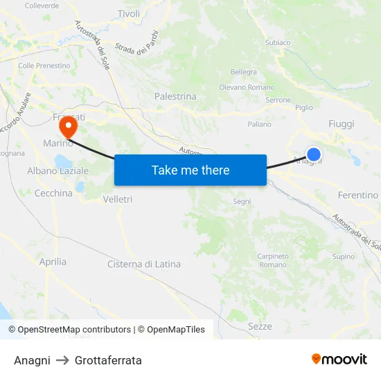 Anagni to Grottaferrata map