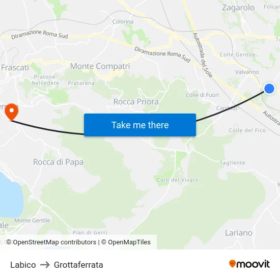 Labico to Grottaferrata map