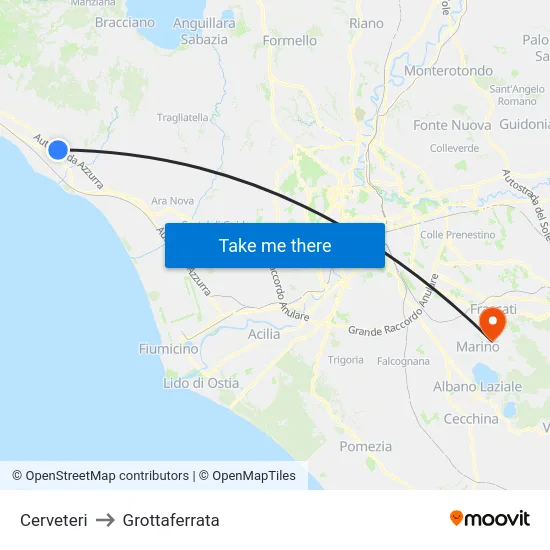 Cerveteri to Grottaferrata map