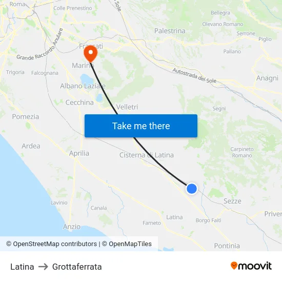 Latina to Grottaferrata map