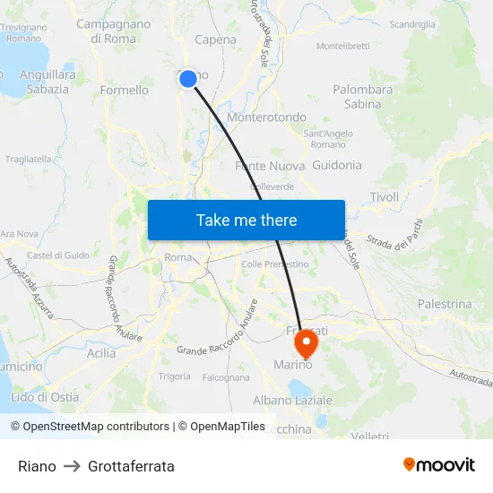 Riano to Grottaferrata map