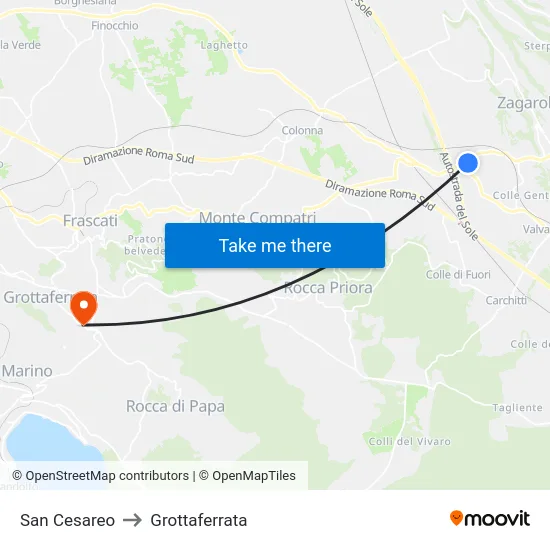 San Cesareo to Grottaferrata map