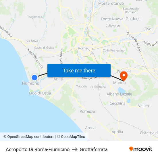 Aeroporto Di Roma-Fiumicino to Grottaferrata map