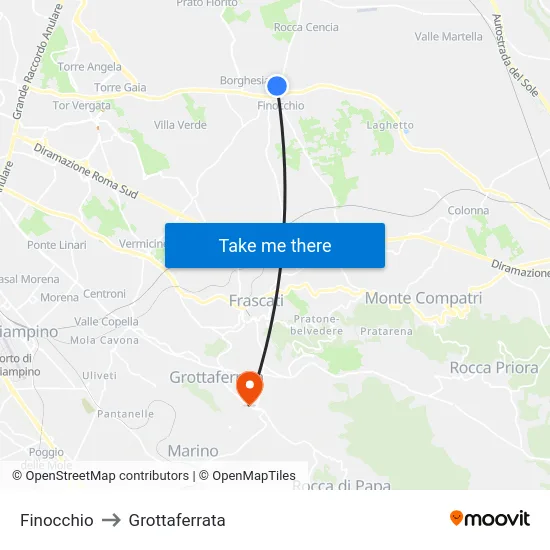 Finocchio to Grottaferrata map