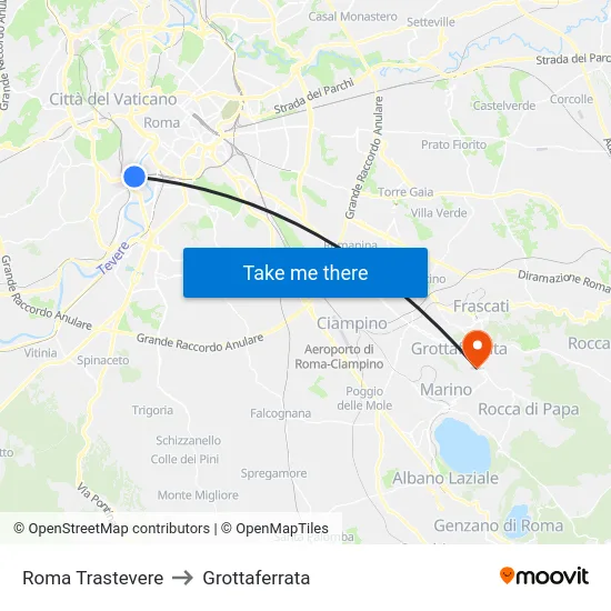 Roma Trastevere to Grottaferrata map