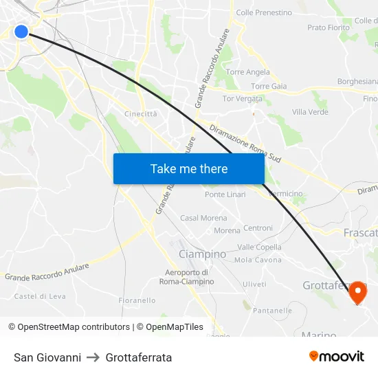 San Giovanni to Grottaferrata map