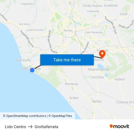 Lido Centro to Grottaferrata map