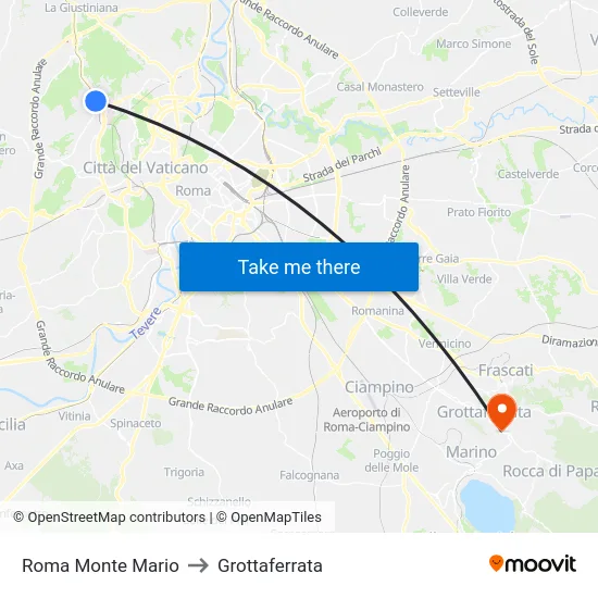 Roma Monte Mario to Grottaferrata map
