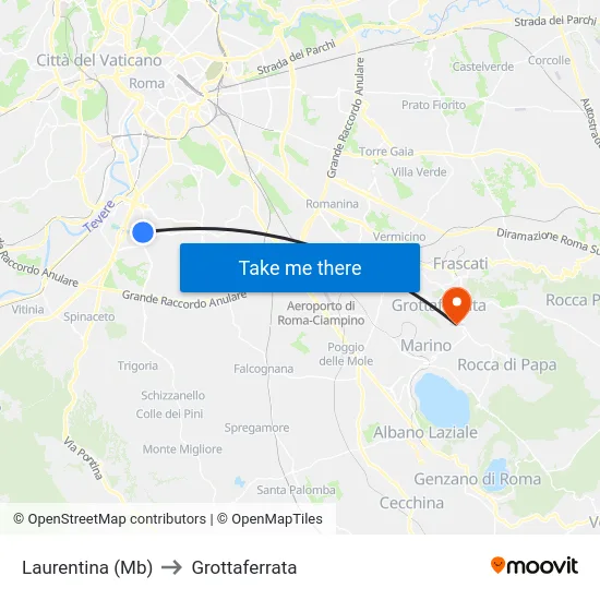 Laurentina (Mb) to Grottaferrata map