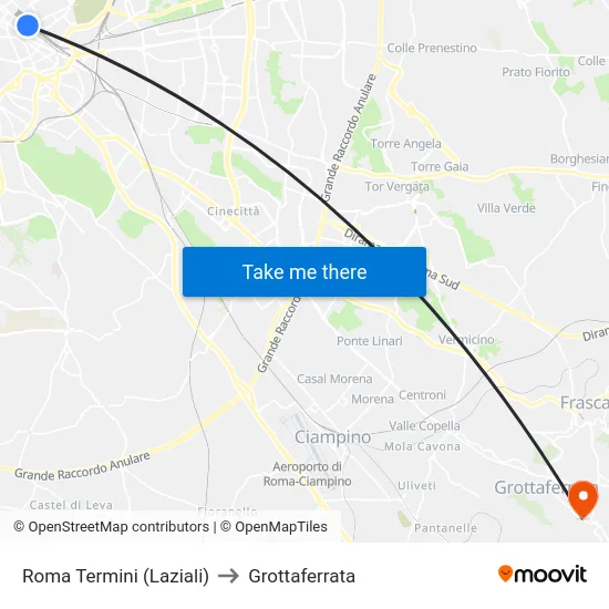 Roma Termini (Laziali) to Grottaferrata map