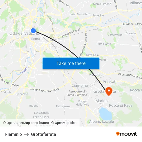 Flaminio to Grottaferrata map