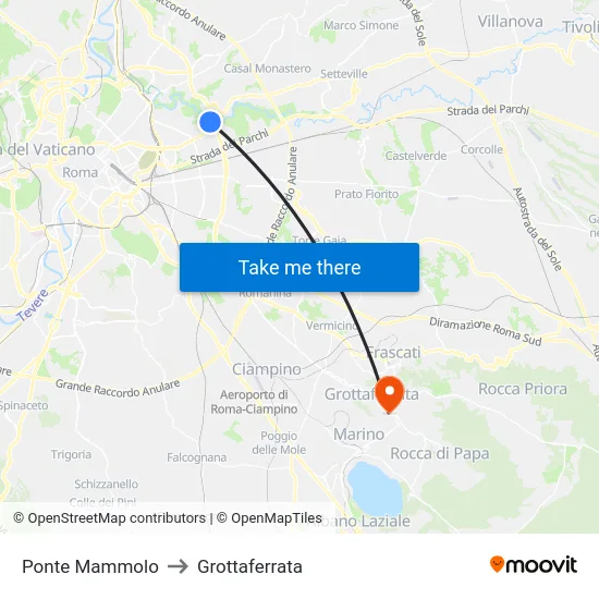 Ponte Mammolo to Grottaferrata map