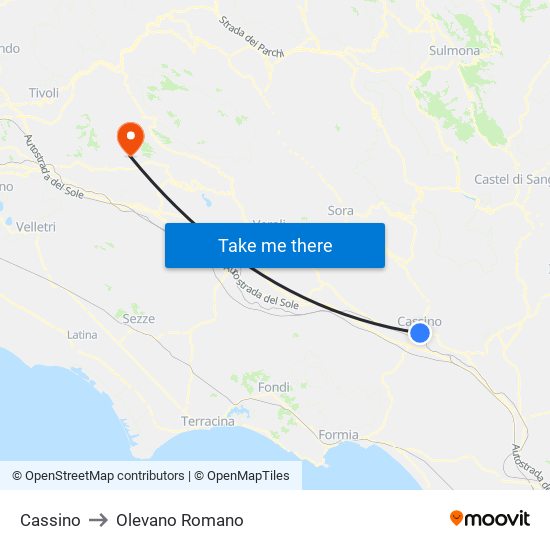 Cassino to Olevano Romano map