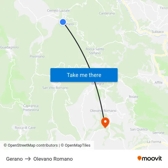 Gerano to Olevano Romano map