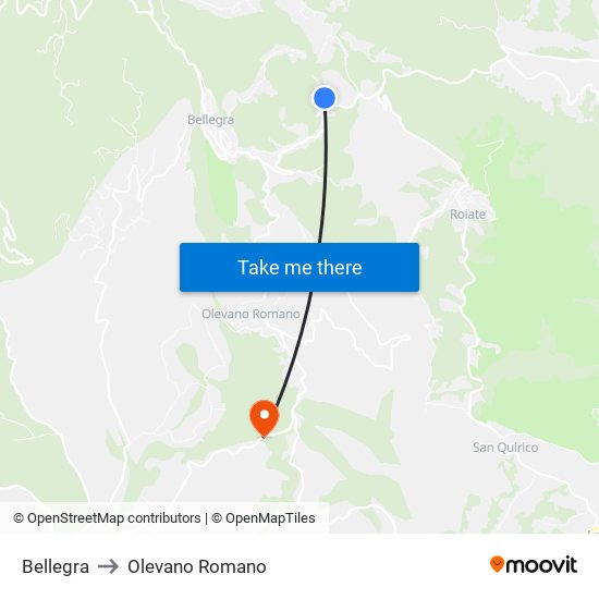 Bellegra to Olevano Romano map