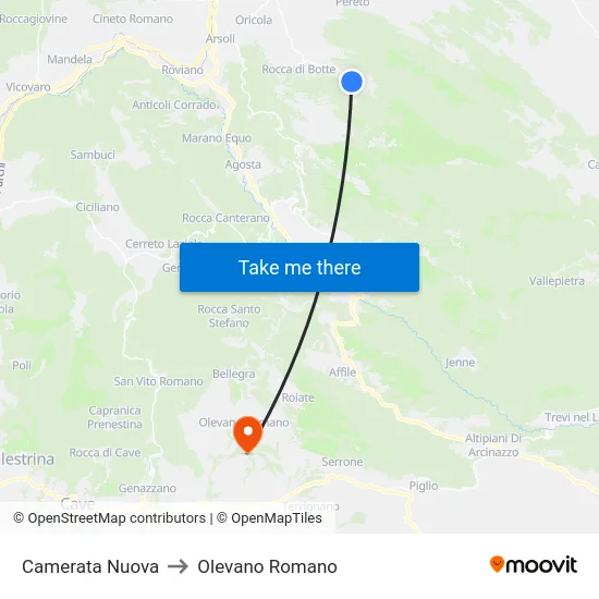 Camerata Nuova to Olevano Romano map