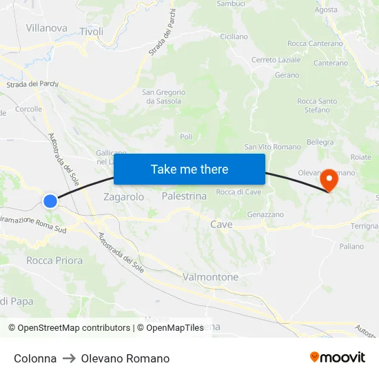 Column to Olevano Romano map