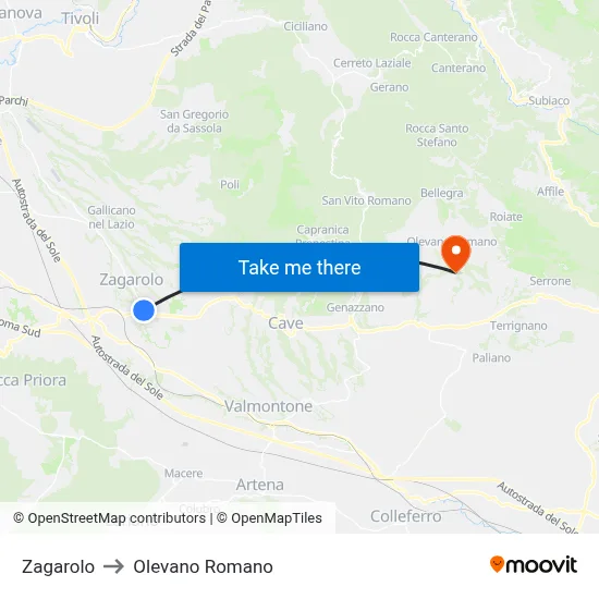 Zagarolo to Olevano Romano map