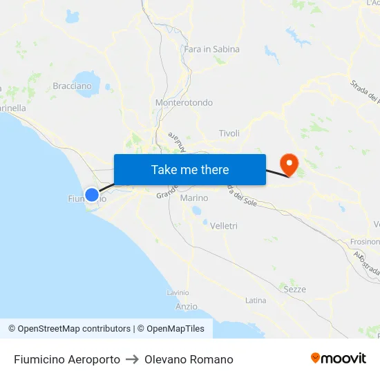 Fiumicino Aeroporto to Olevano Romano map