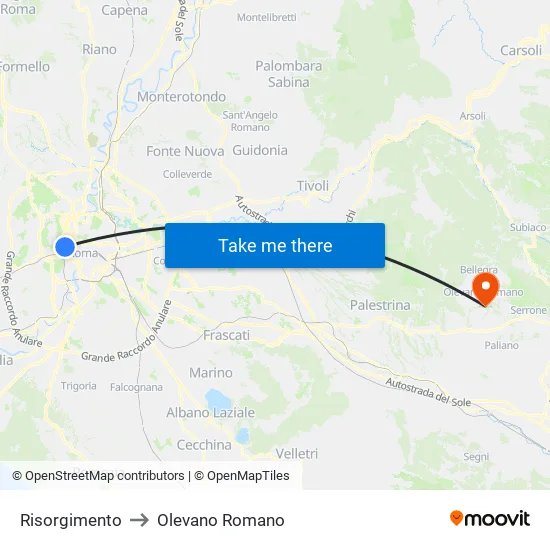 Risorgimento to Olevano Romano map