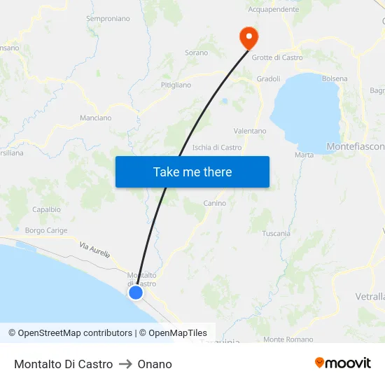 Montalto Di Castro to Onano map