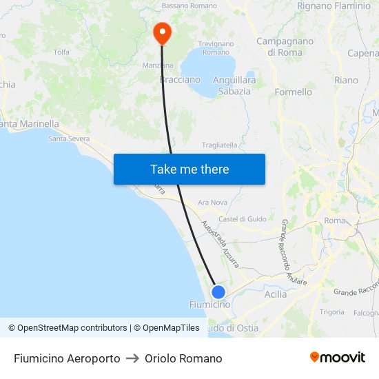 Fiumicino Aeroporto to Oriolo Romano map