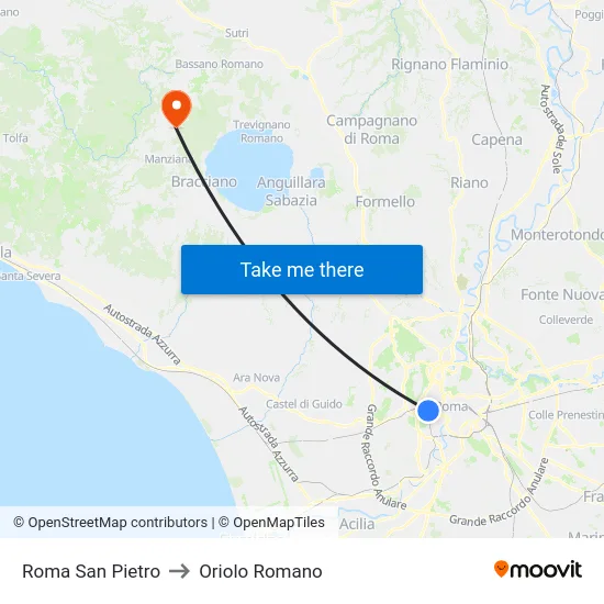 Roma San Pietro to Oriolo Romano map