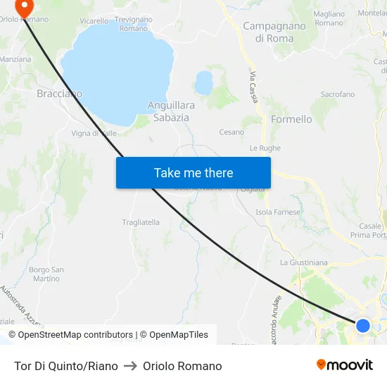 Tor Di Quinto/Riano to Oriolo Romano map