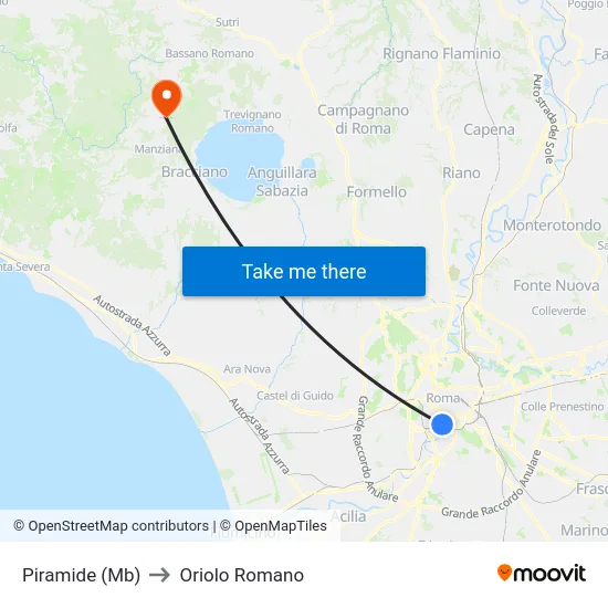 Piramide (Mb) to Oriolo Romano map