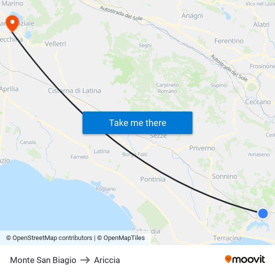 Monte San Biagio to Ariccia map