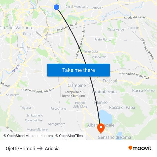 Ojetti/Primoli to Ariccia map