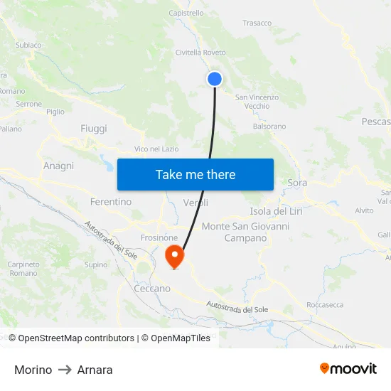Morino to Arnara map