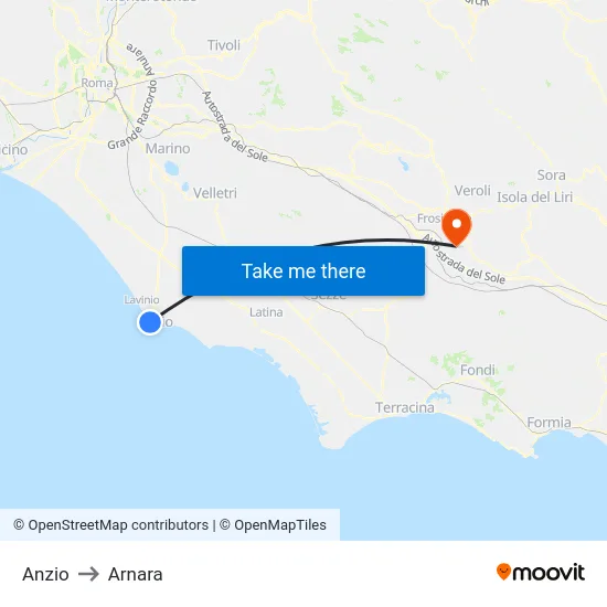 Anzio to Arnara map
