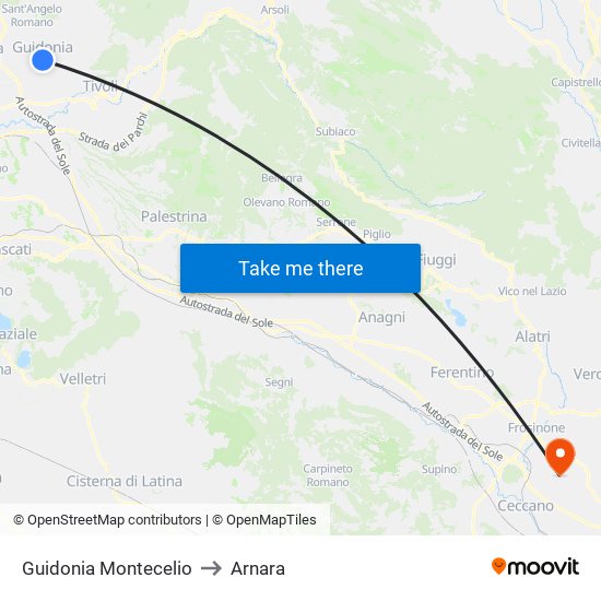 Guidonia Montecelio to Arnara map