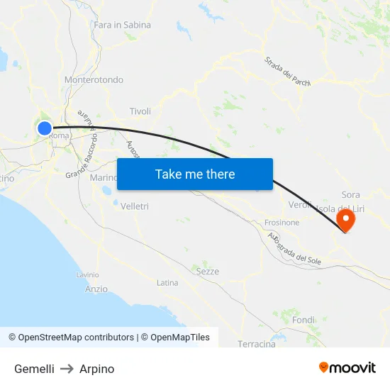 Gemelli to Arpino map