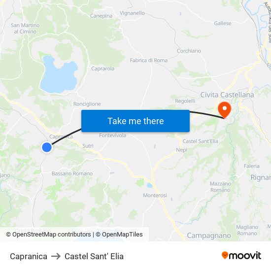 Capranica to Castel Sant' Elia map