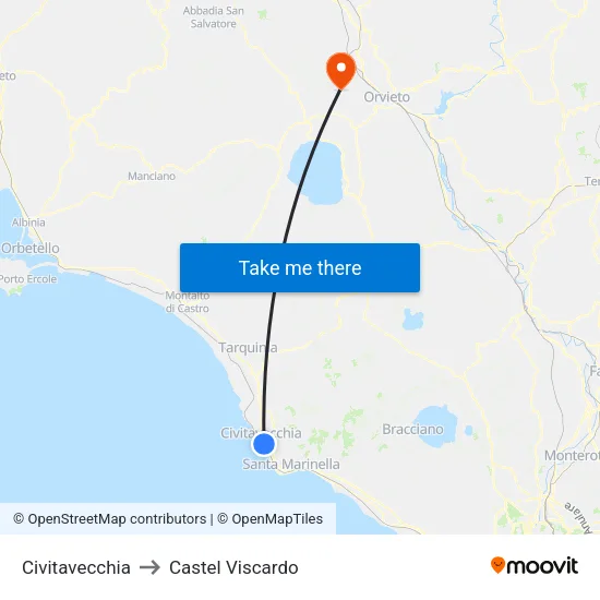 Civitavecchia to Castel Viscardo map