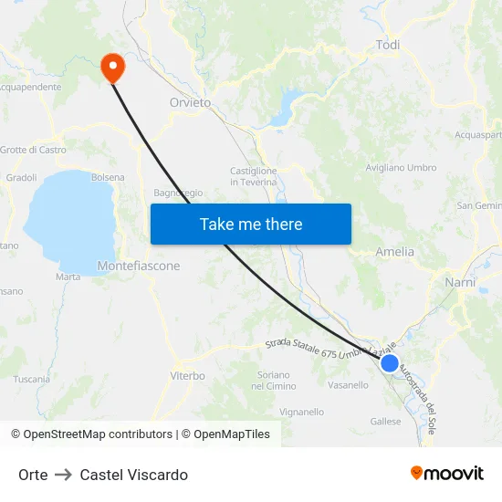 Orte to Castel Viscardo map