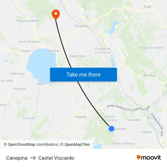 Canepina to Castel Viscardo map
