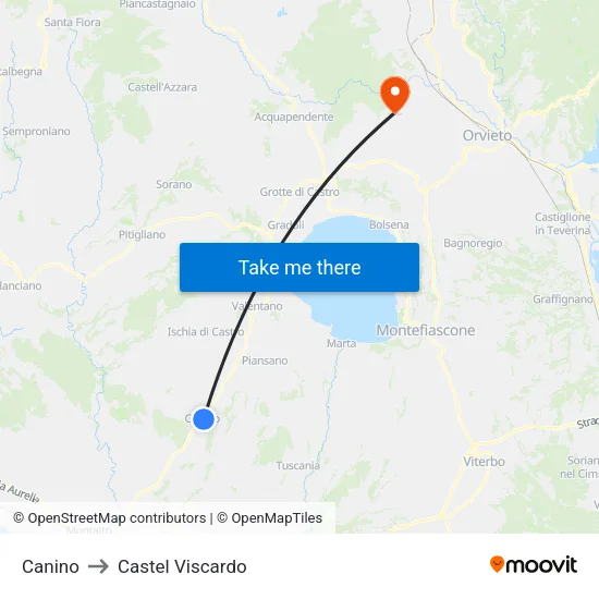 Canino to Castel Viscardo map