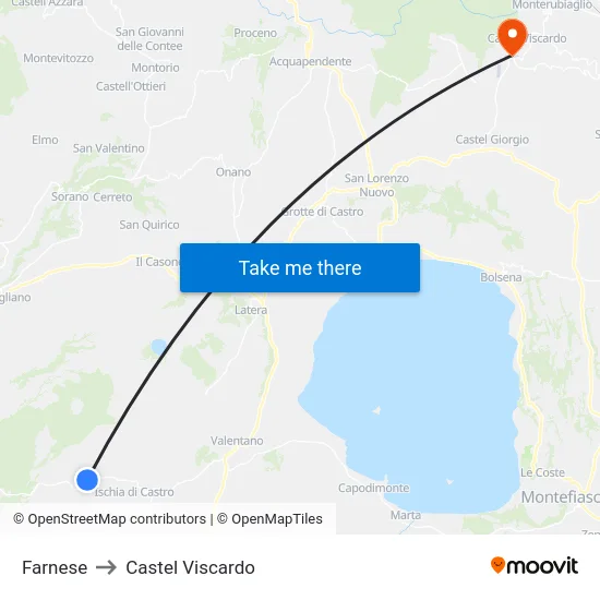 Farnese to Castel Viscardo map