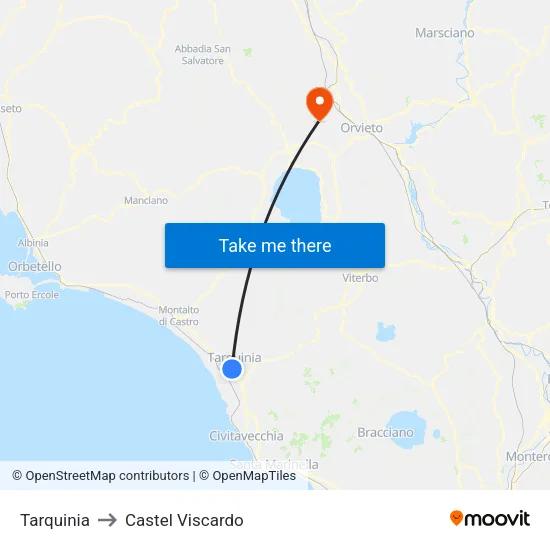 Tarquinia to Castel Viscardo map