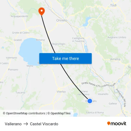 Vallerano to Castel Viscardo map