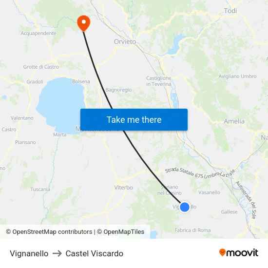 Vignanello to Castel Viscardo map