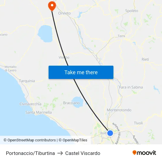 Portonaccio/Tiburtina to Castel Viscardo map