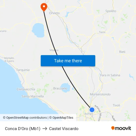 Conca D'Oro (Mb1) to Castel Viscardo map