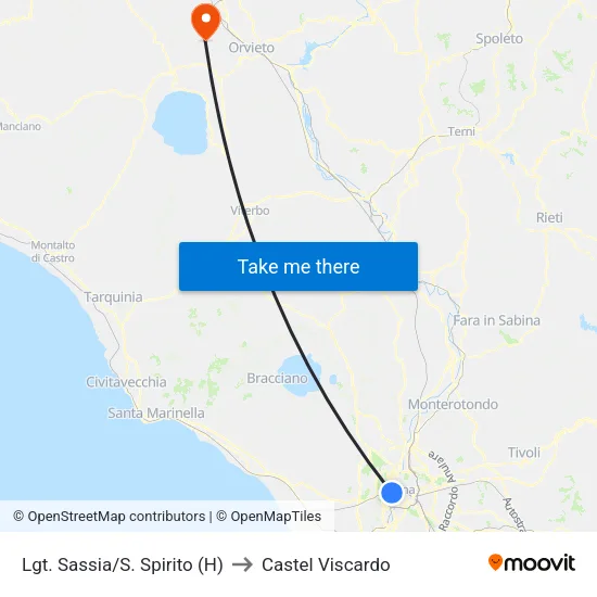Lgt. Sassia/S. Spirito (H) to Castel Viscardo map